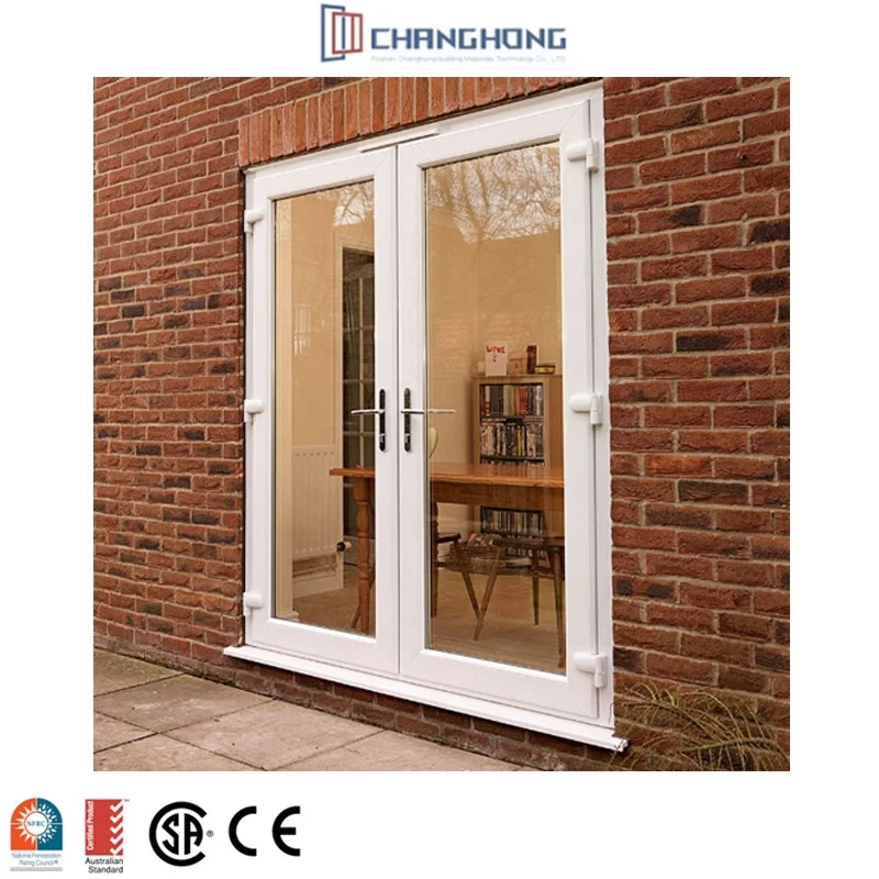 Popular White Pvc Doors CE Standard Upvc Doors For Houses Glass Exterior Villa French Doors
