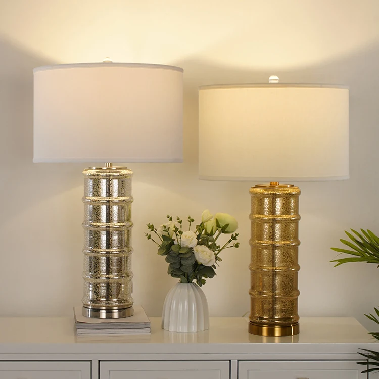 Resin Base Aged Nickel Tall Antique Mercury Glass Bedroom Bed Side Living Room Table Lamps