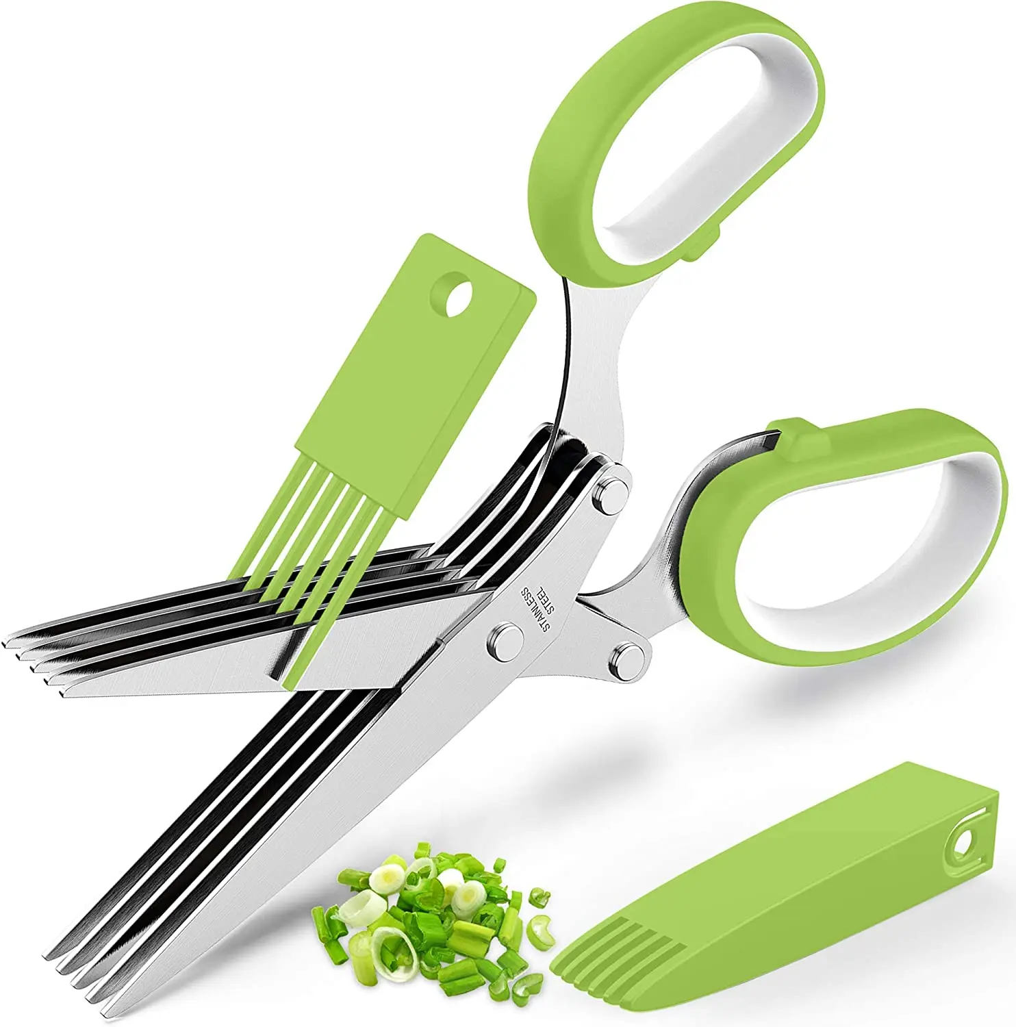 Herb Scissors Multipurpose Cutting Herb Stripper Kitchen Shears Dishwasher Safe Kitchen Scissors with 5 Blades and Cover