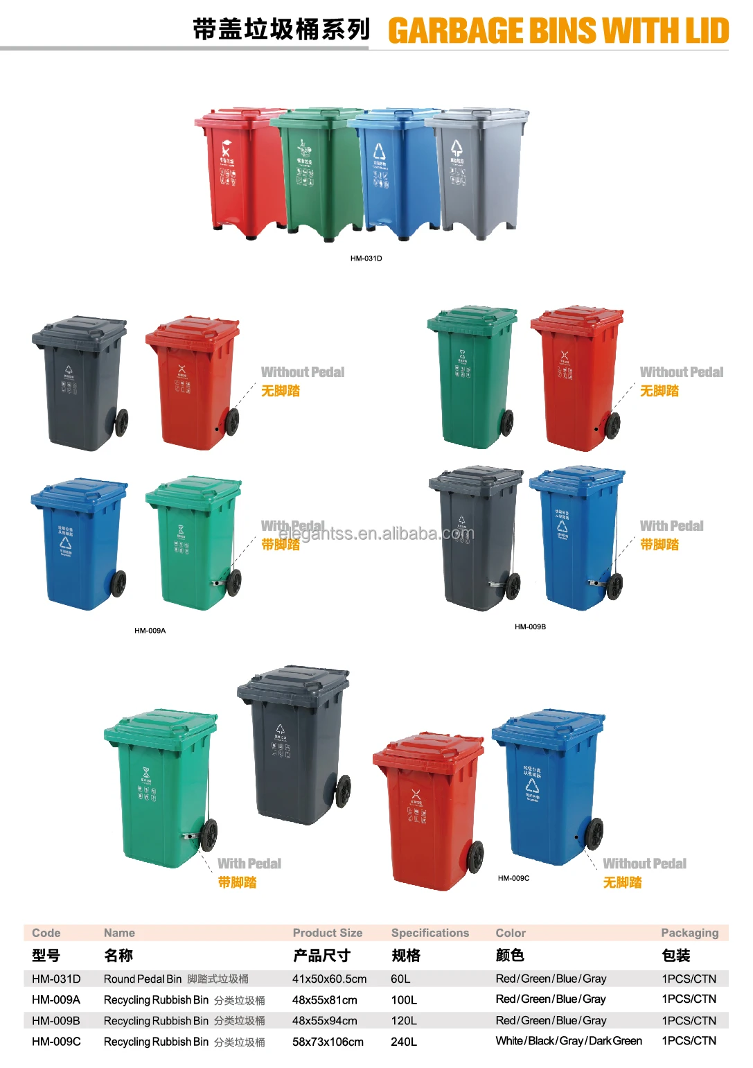 60L 100L 120L 240L Recycle Plastic Garbage Bin Trash Can Dustbin Waste Bin