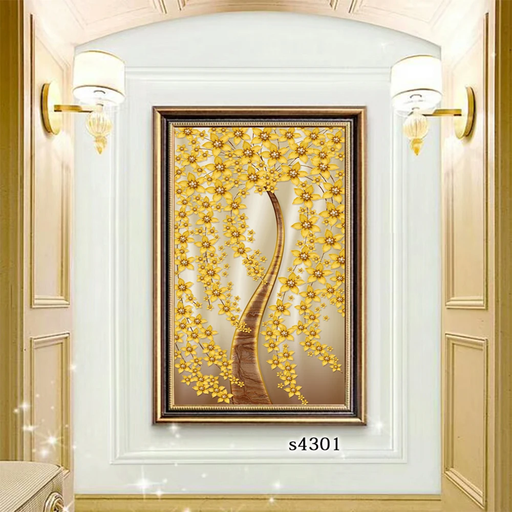Hot selling decorative art work Money tree golden flower canvas print painting