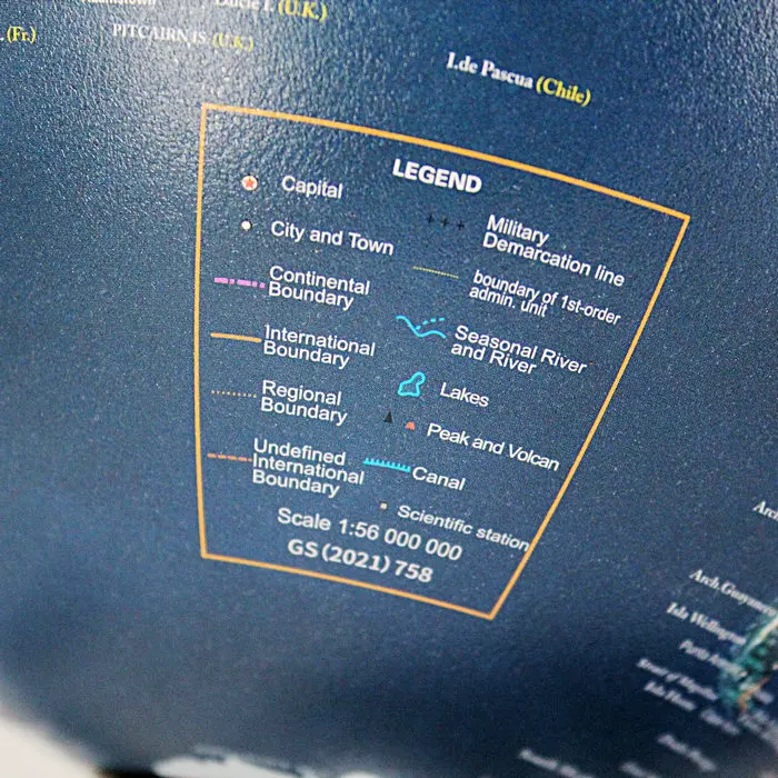 World Globe Mapas De Corcho 2023 Hot Sale Dark Blue Background Color Picture Metal Bracket English Led Light Mova Globe