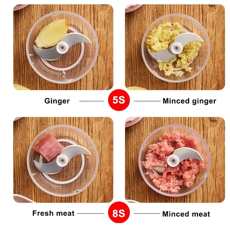 2024 45W Waterproof Electric Wireless Rechargeable Food Processor Double Cups Food Chopper Meat Grinder For Food Meat Vegetables