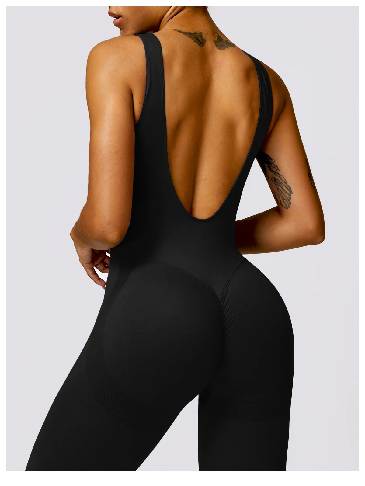 Fashion New Yoga Fitness Wear Seamless Deep V Back Gym Jumpsuits Female Sleeveless Scrunch Butt Yoga Bodysuit For Women