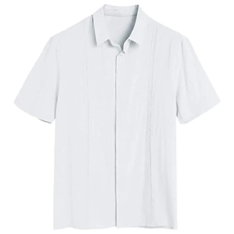 2022 Tradition Style Mens Short Sleeve White Cuban Camp Collar Shirt Linen Cotton Hippie Beach Button Down Shirts