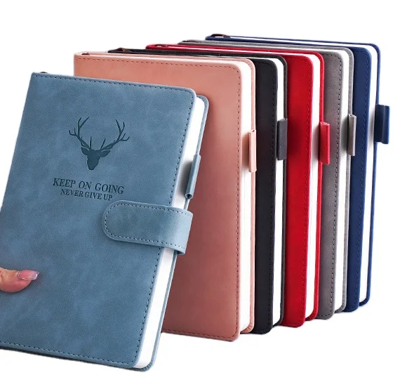 Office Supplies Stationery Customized with Your Logo on Front PU Leather Lined Journal Notebook A5