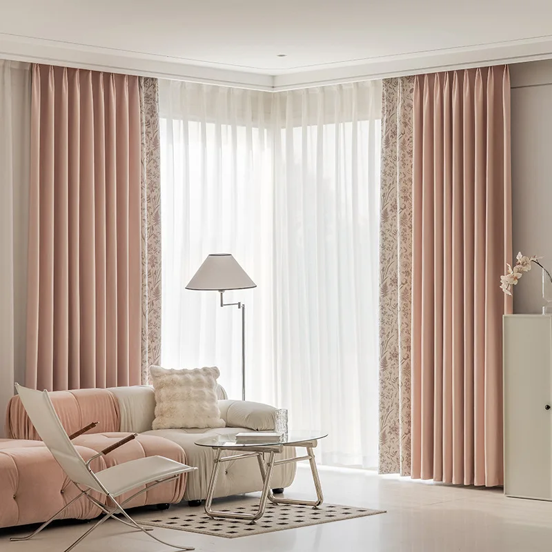 French style light luxury minimalist printed full blackout bedroom curtains