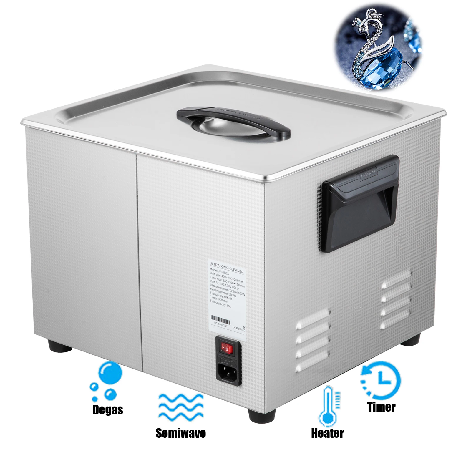 Ультразвуковой очиститель, промышленная ультразвуковая машина с австралийской/американской вилкой, цифровой ультразвуковой очиститель 15 л для магазинов часов