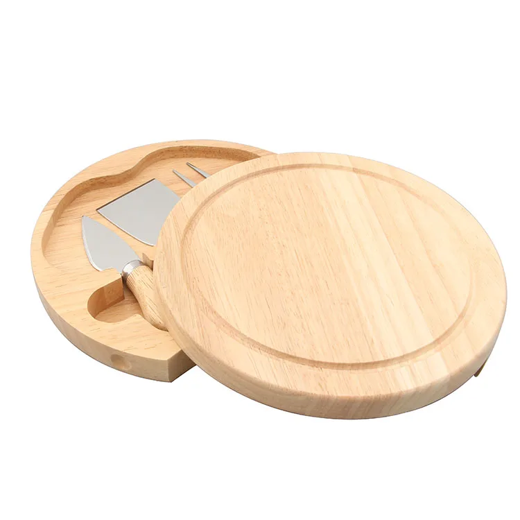 Factory direct sale rotatable wooden cutting board for cheese server set with 3 pieces tools