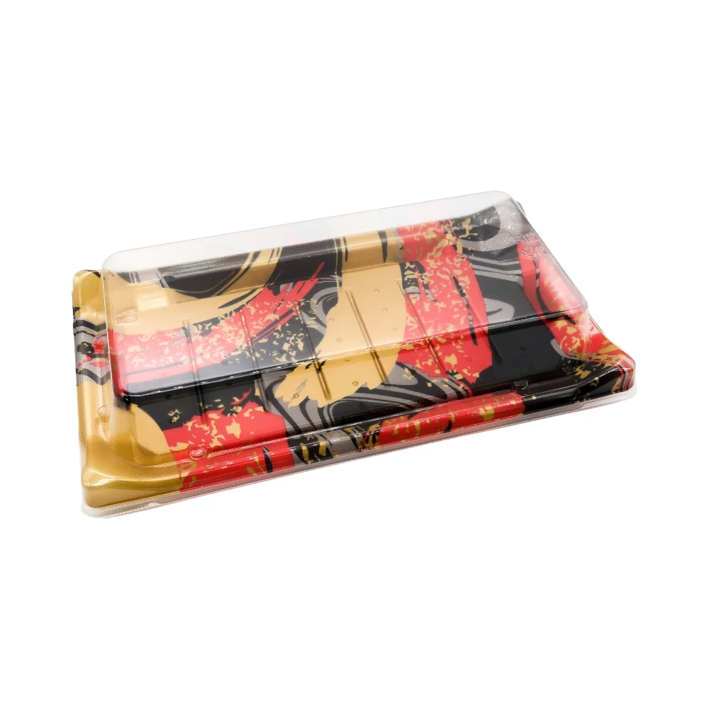 Red Gold Color Customization Wholesale Food Grade Disposable Sushi Container Takeaway Boat Type PS Packaging Box For Food