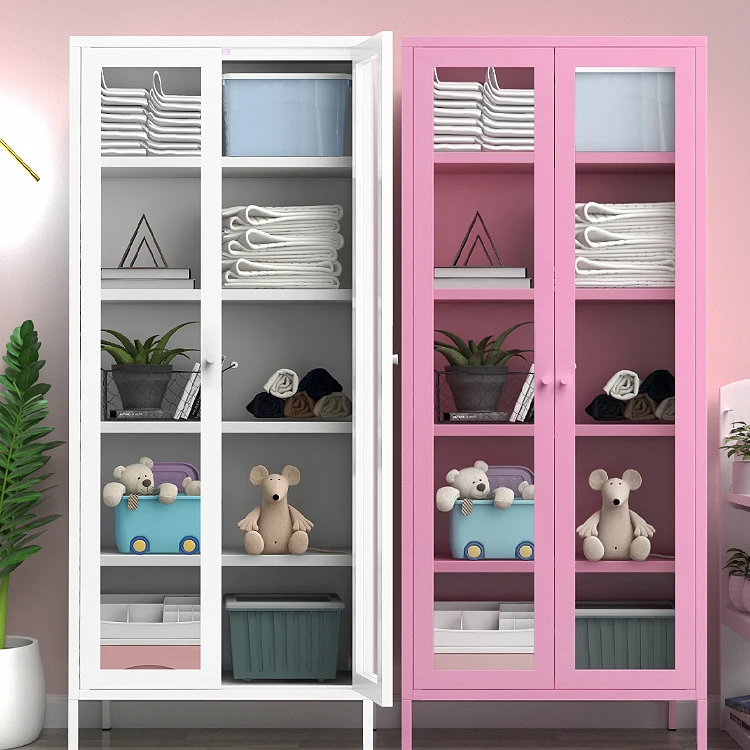 Single-door colored glass door storage cabinet tall bookcase simple metal file cabinet