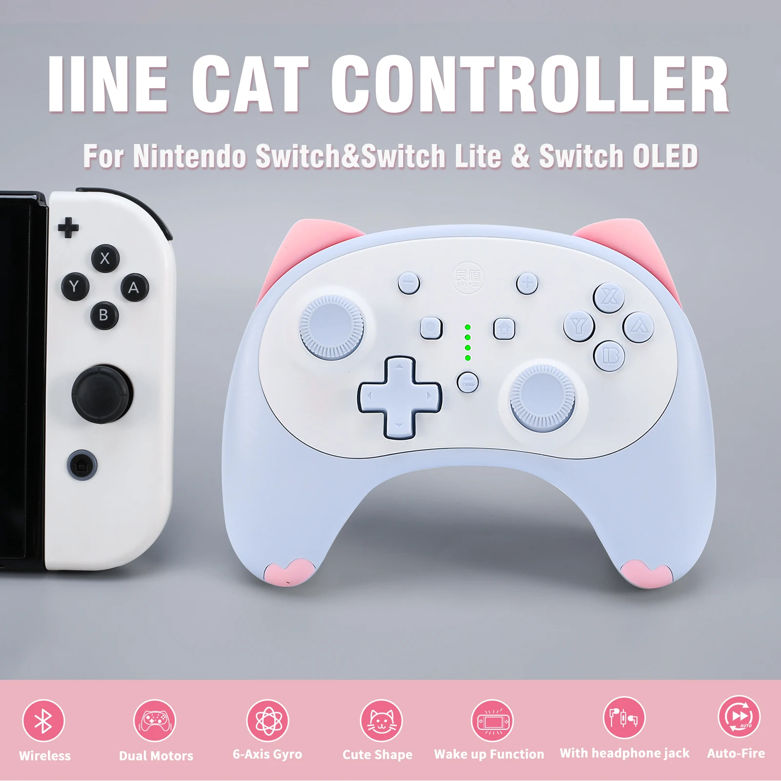 IINE Cat Controller for Nintendo Switch/Lite/OLED Cat Controller,With 3.5mm Headset Jacked Auto fire Moto Vibration