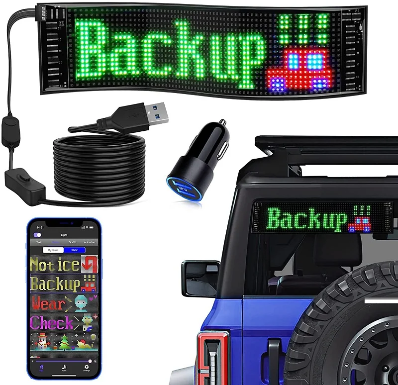 App Control LED Sign Board Flexible USB LED Car Signs Programmable Custom Scrolling Message Digital Display Led Matrix Panel