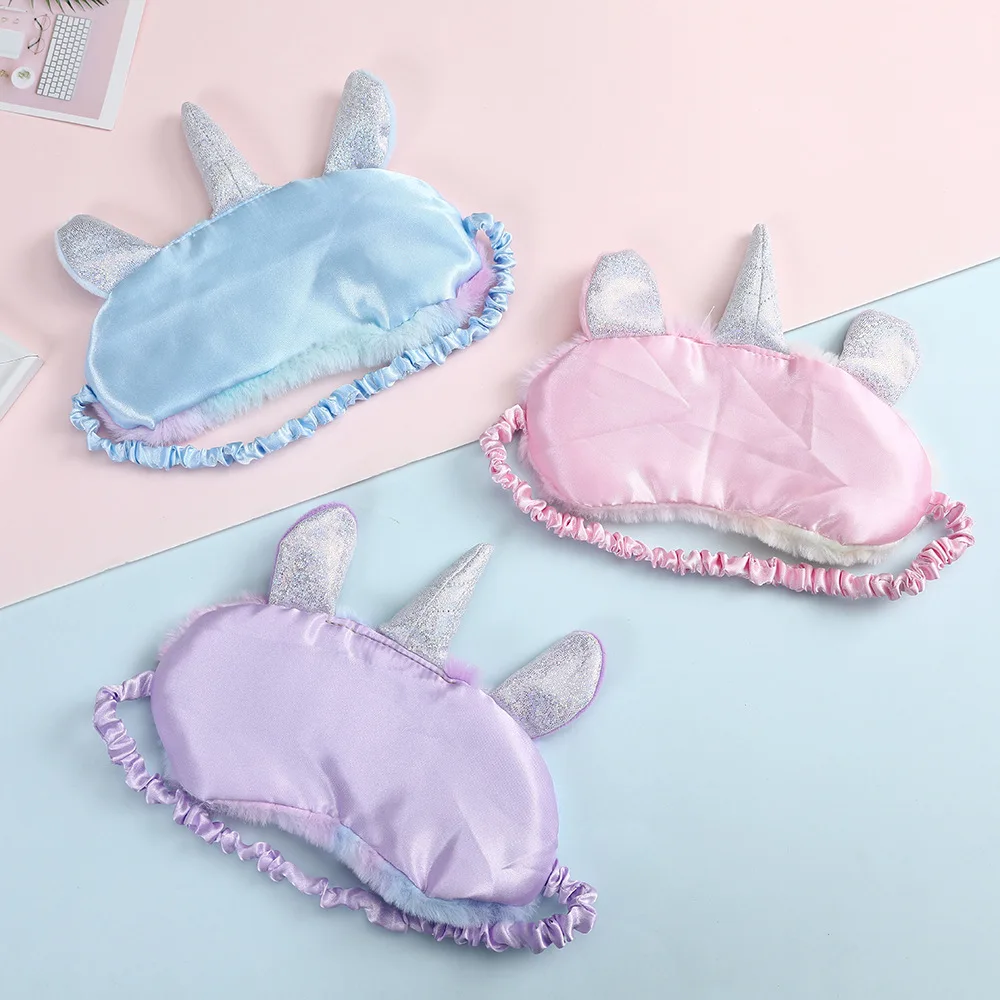 Factory Sale Unicorns Eye Mask For Sleeping Girl Kids Cute Soft Plush Rainbow Blindfold With Horn Girl