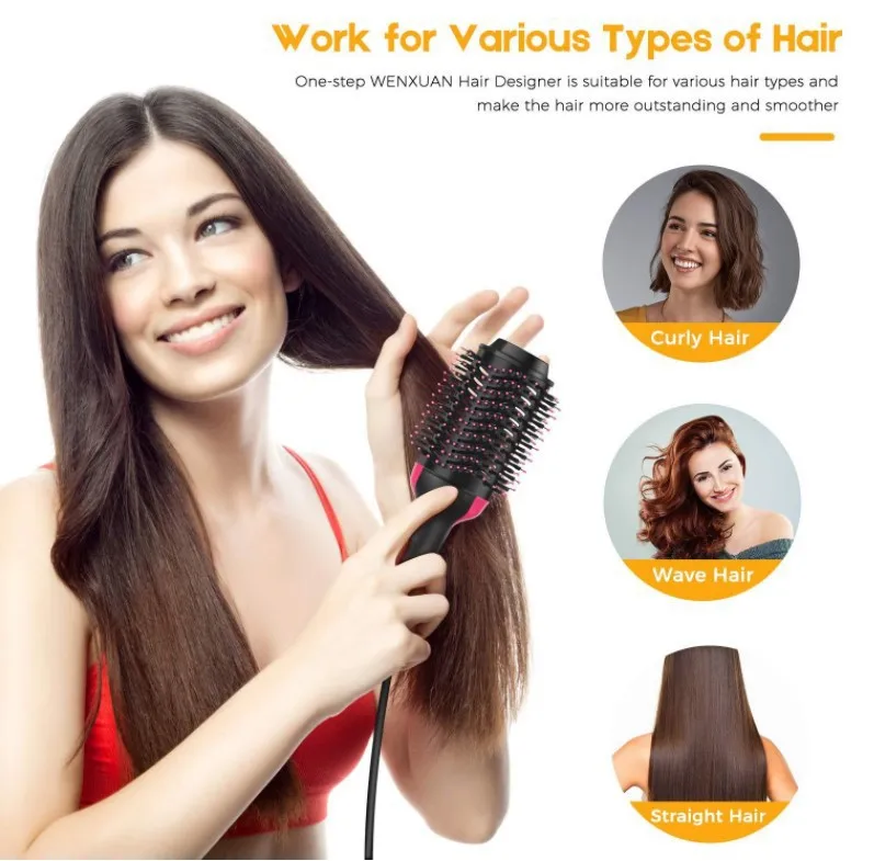 
One Step Hair Dryer & Volumizer Salon Hot Air Paddle Styling Brush Negative Ion straight Hair Straightener Curler Comb 