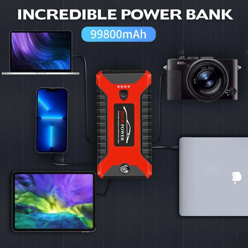 Multifunction 12V 6.0 Gasoline car 99800mAh 600A With SOS flashlight Powerbank Jumper Starter Car Jump