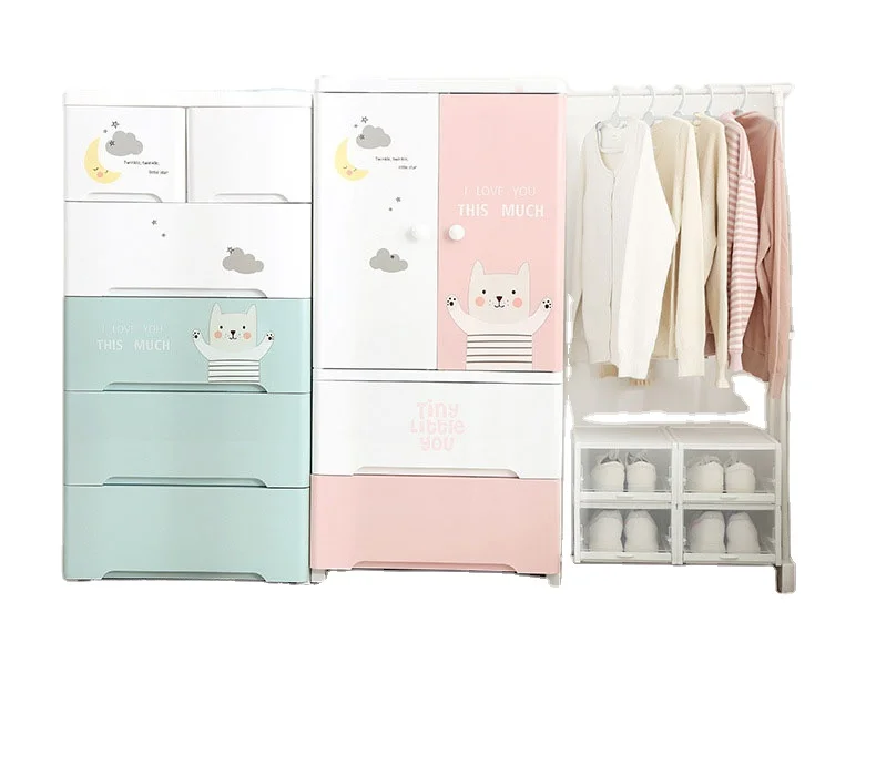 Пластиковый детский гардероб для спальни, домашний шкаф для хранения детской одежды, подвесной двухдверный шкафчик