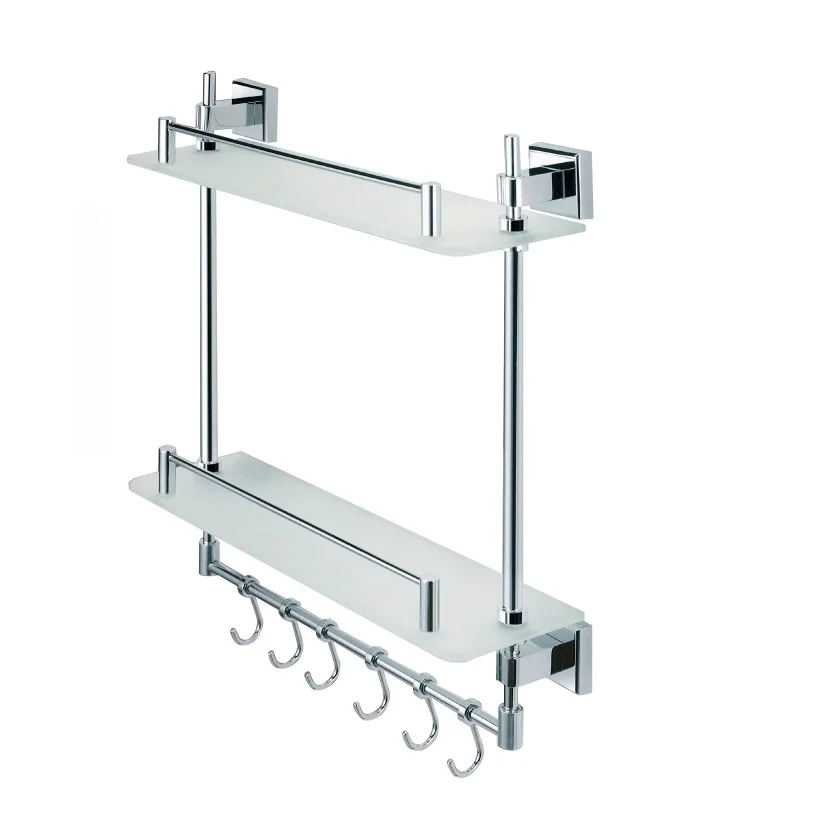 Everstrong double layers glass shelf ST-V1912A wall mounted double tiers brass bathroom glass vanity shelves