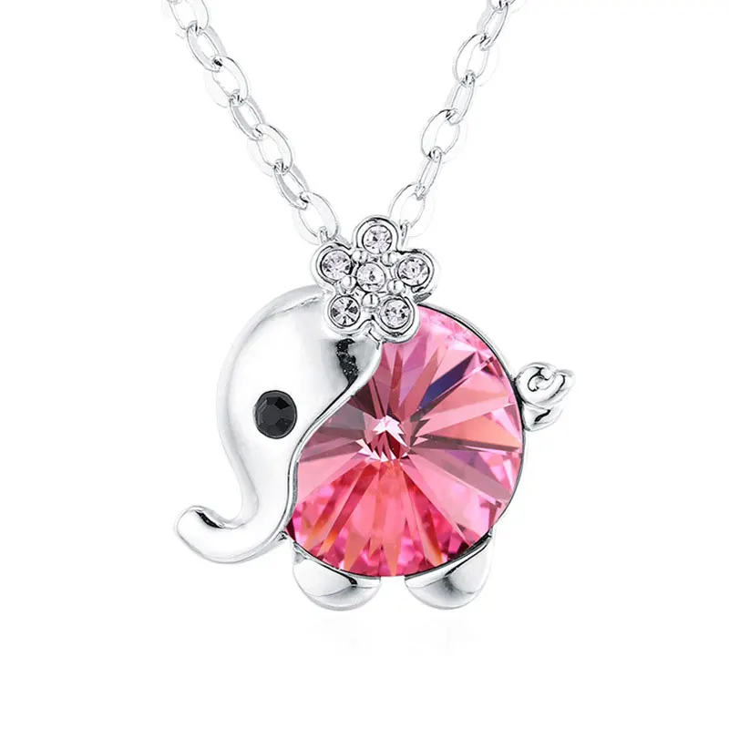 Alloy Gold Plating Necklaces For Mother Colorful Mascot Elephant Pendants Crystals Womens Cute Animal Wholesale Necklace Jewelry