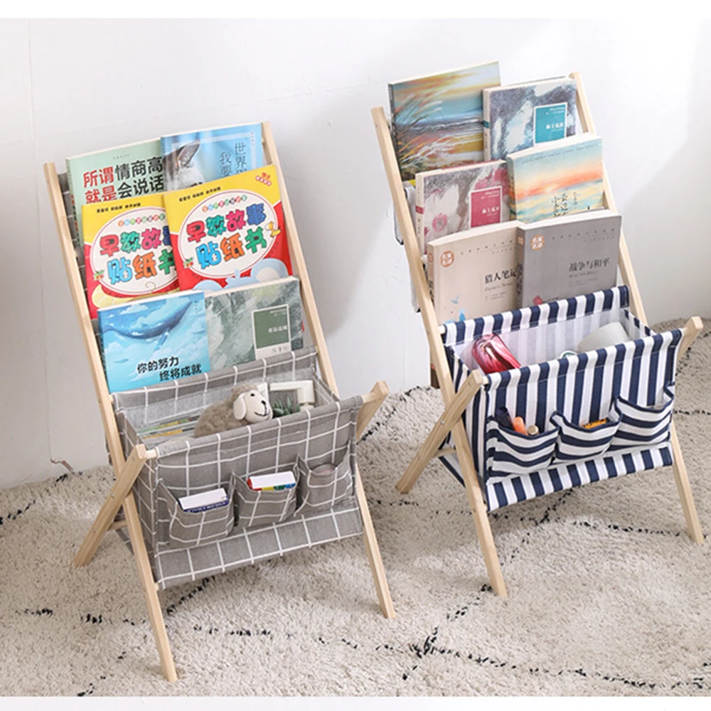 Floor Magazine Stand Display Rack Newspaper Rack Tiered Design-Black Wood Book Rack