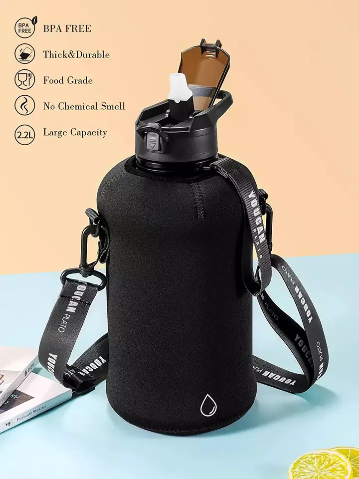 Factory direct sale 74oz Water Bottle with Neoprene sleeve Bpa Free Portable water Container Jug with Handle