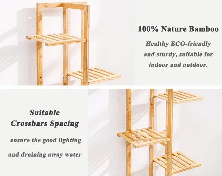 custom 5-tiers Bamboo Vase Shelf Stand Adjustable vase rack Multi Function Wooden planter Flower rack for Indoor and Outdoor for wholesale