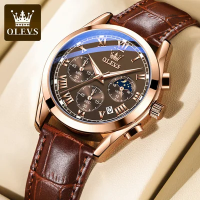 OLEVS 2871 New Luxury Fashion Glass Quartz Analog Men Watch Casual Leather strap Men wristwatches Hot sale Watches Men Wrist