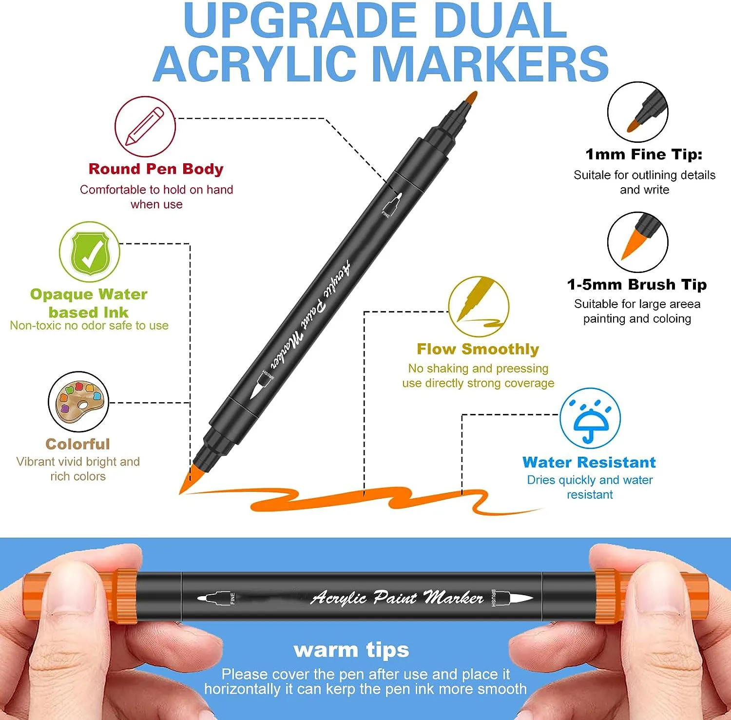 38-Color acrylic paint brush pen permanent dual tip acrylic marker acrylic paint marker brush tip