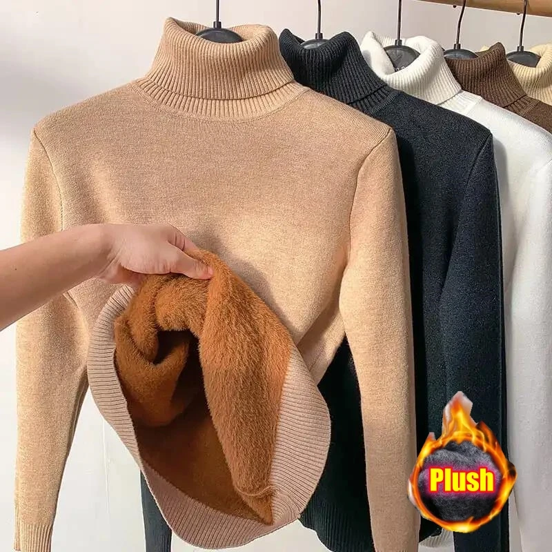Women Turtleneck Thick Sweater Autumn Winter Long Sleeve Knitted Pullover Top Female Solid Slim Fleece Sweaters