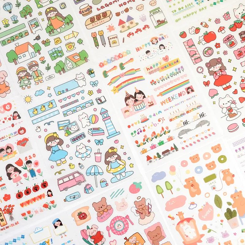 PVC self-adhesive waterproof clear stickers sheet  kawaii special-shaped custom design kawaii kiss cut sticker sheet