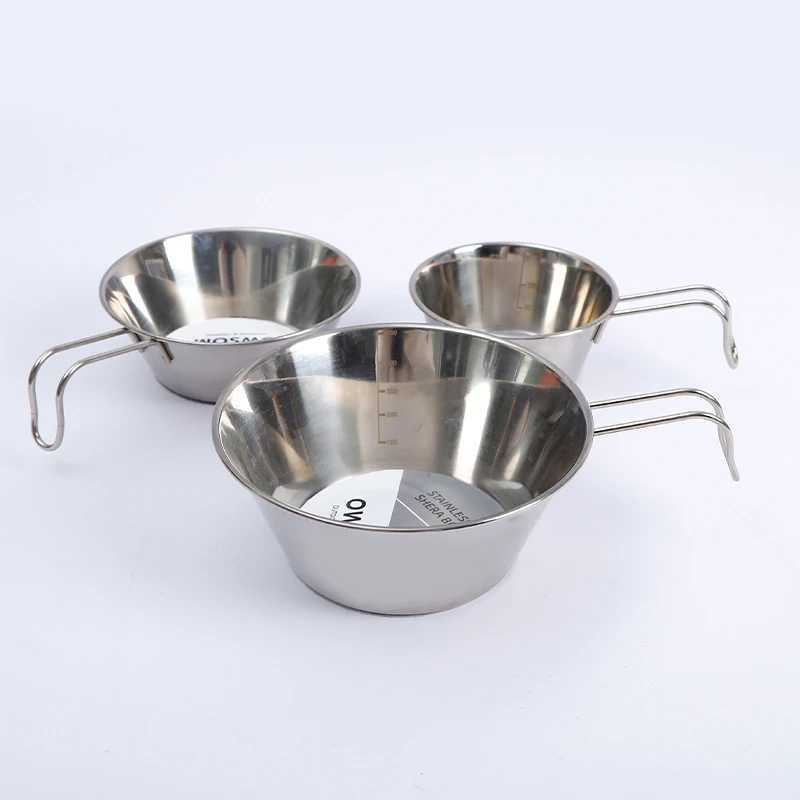 Stainless Steel Set of 3 Pieces Single Handle Wide Mouth Measuring Cup Outdoor Camping  Wide mouth measuring cup outdoor camping