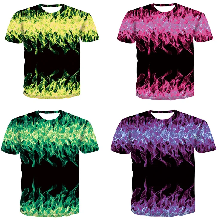2023  ALLFLY Factory Custom 100% Polyester T-shirts For Men Sublimation 3d Printing  fire pattern T Shirts For Men graphic tees