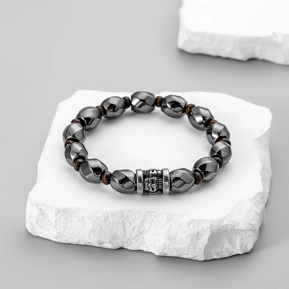 Men Fashion Jewelry Minimalist Bead Bracelet Oval Shape Black Hematite Bracelet For Men Daily Wear