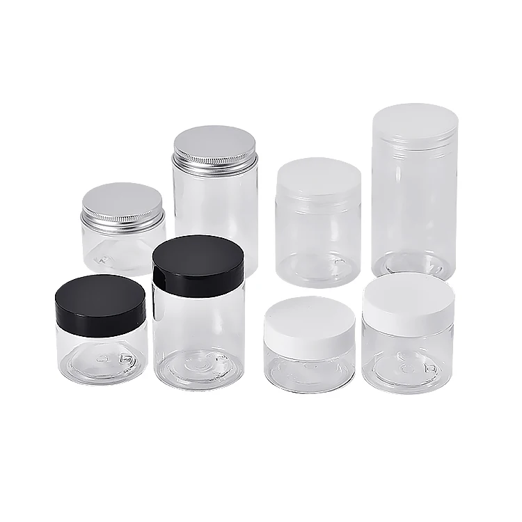 100ml 200ml 250ml 300ml Hot Sale Empty Large Round Body Cream Pet Container Clear Plastic Jar Cosmetic With Plastic Screw Lid