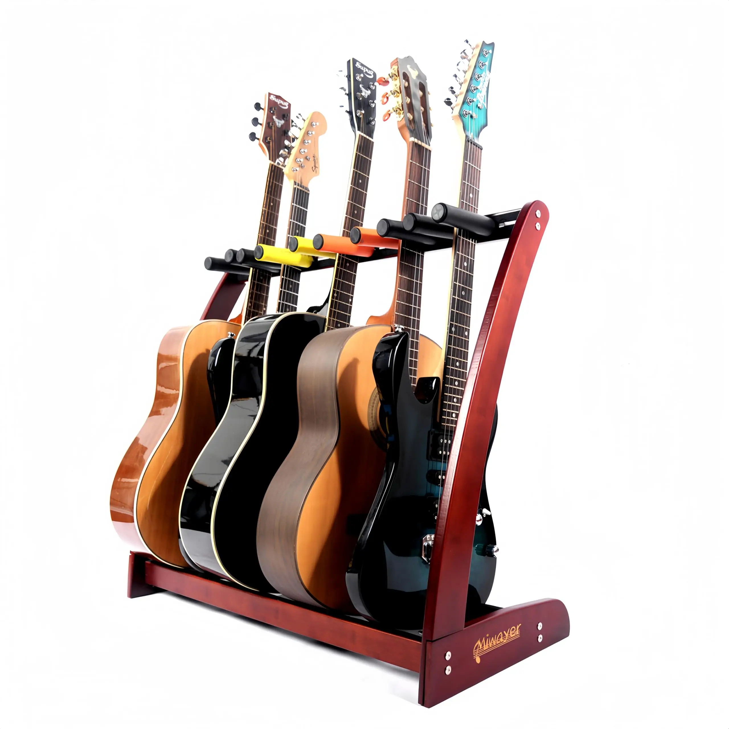 Bamboo Wooden Stand Multiple Guitar Rack Removable Retainers for Bass Stands Display Folding Instrument Holder