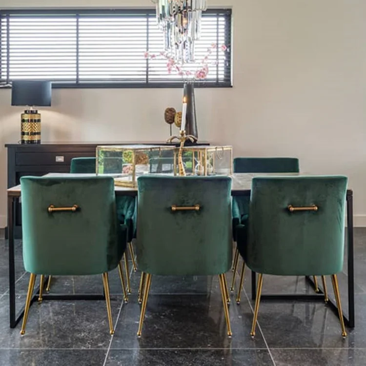 Free Sample customizable modern dining room upholstered velvet luxury dining chairs gold leg