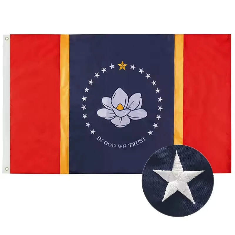 Factory Wholesale Luxury American Mississippi 3x5ft Embroidered 90*150cm 210D Outdoor Waterproof UV Resistant USA State Flag