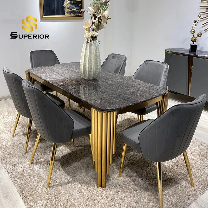 full dinning table set furniture with 6 chairs foshan modern marble luxury glass dining table