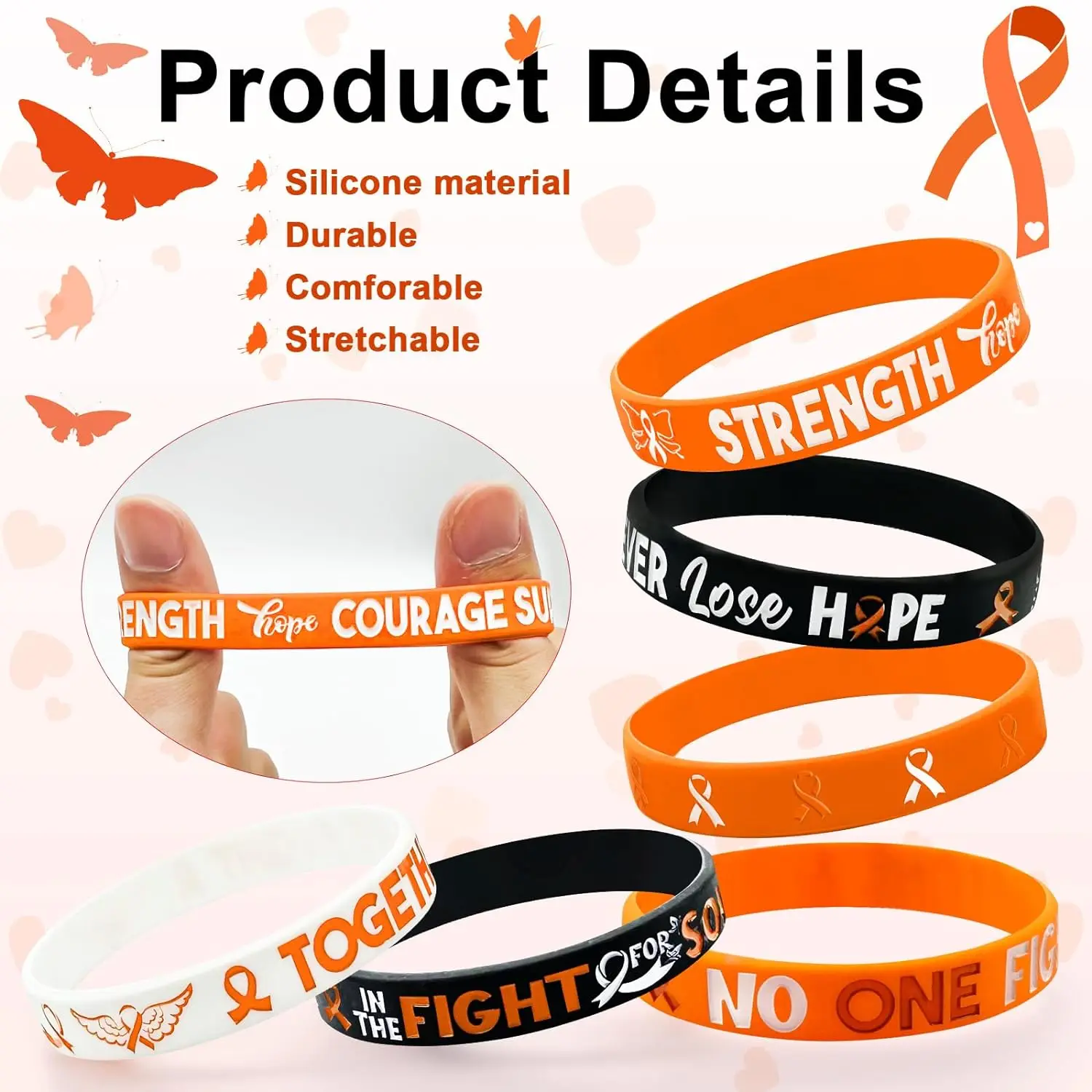 Силиконовый браслет с оранжевой лентой