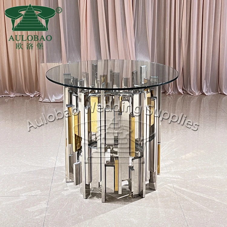 Round Silver Restaurant Dining Coffee Table Luxurious Metal Side Table