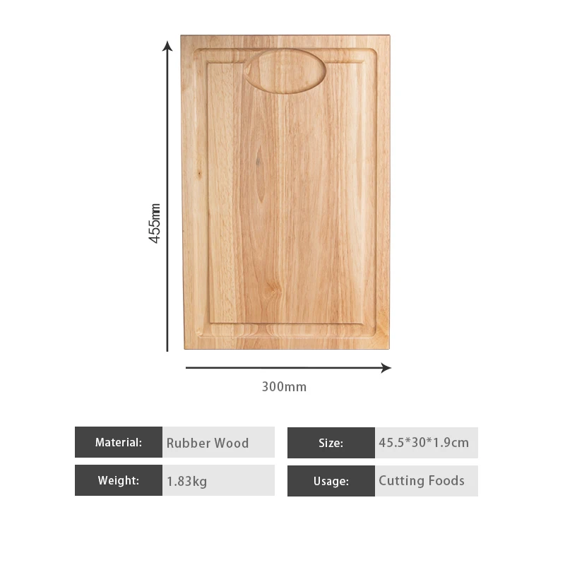 Custom Rubber Wood Chopping Block with Juice Groove Serving Boards Kitchen Slicing Food Vegetable Meat Wooded Cutting Board