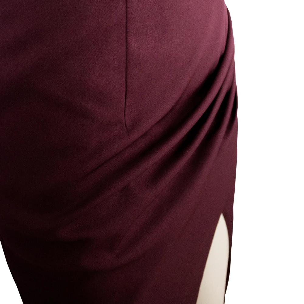 France Luxury Elegant Wine Red Pure Color Halter Neck Sleeveless Backless Slit Maxi Women Party Evening Sexy Dress