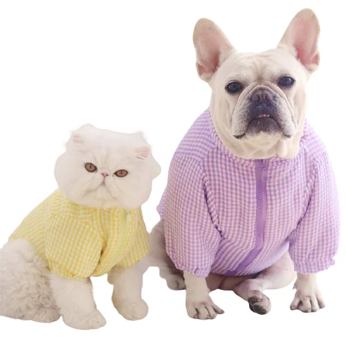 High quality pet clothing autumn and winter thick plaid pet cotton coat French bulldog pet clothes