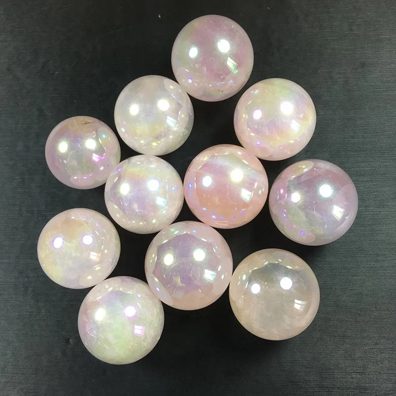 
Factory Produce Electroplating Rainbow Magic Crystal Ball Angel Aura Natural Rose Quartz Sphere 
