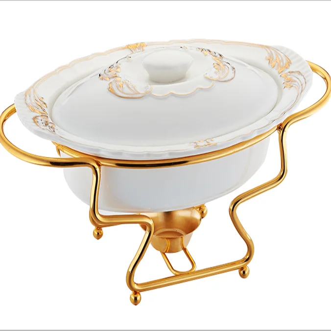 Manufacturer Supplier food warmer design of Oval Oval ceramic dish with warmer With Glass Lid