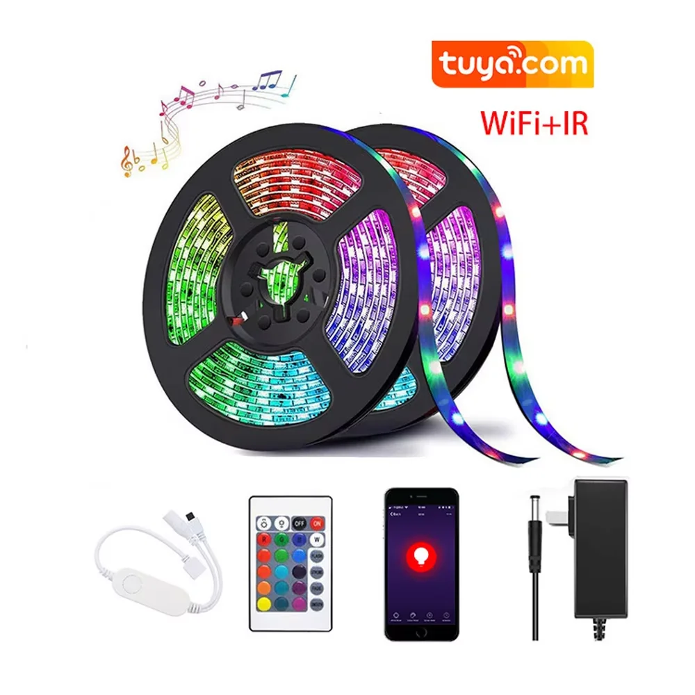 LEDEAST AV-FA100 Muti-function 10m Flexible Tuya Wifi Smart Cellphone Control 16 Million RGB Color Changing LED Strip Light