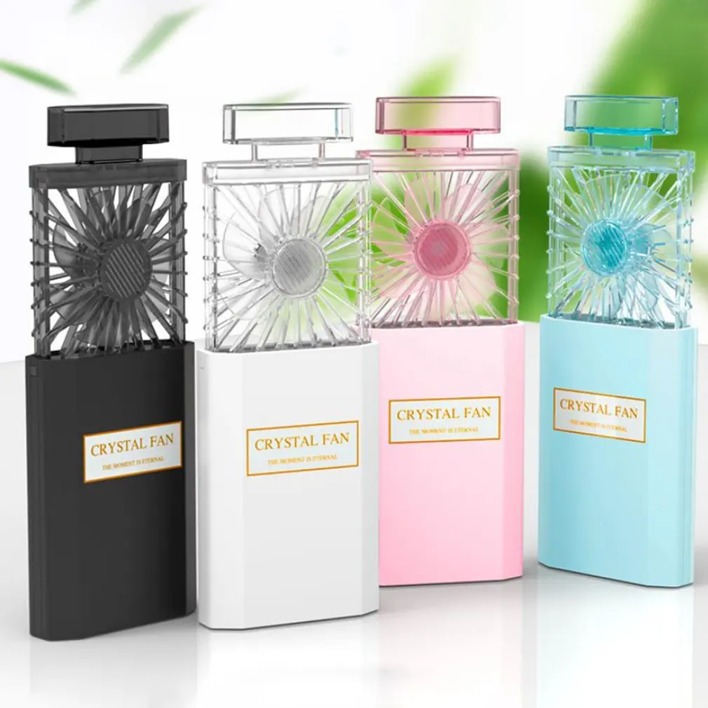 Hot Sale Perfume Bottle Design Mini Fan with Scented Piece USB Rechargeable Outdoor Foldable Silent Electric Cooler for Girls
