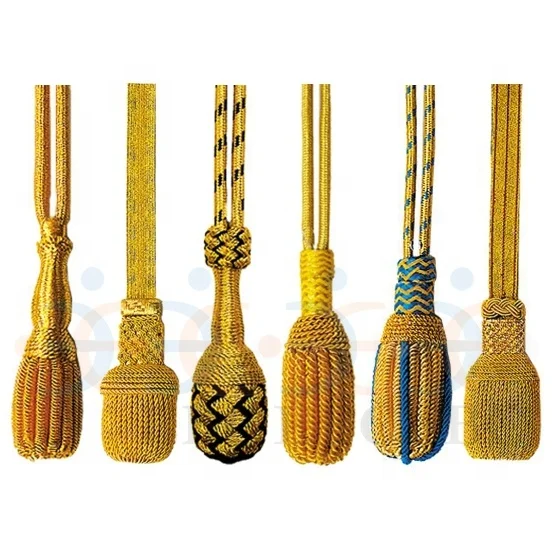 Gold and Silver Sword Knot Portepee Chile Ecuador Flag Ship Bullion Wire Sword Knots Wholesale Porteppee Knots High Quality