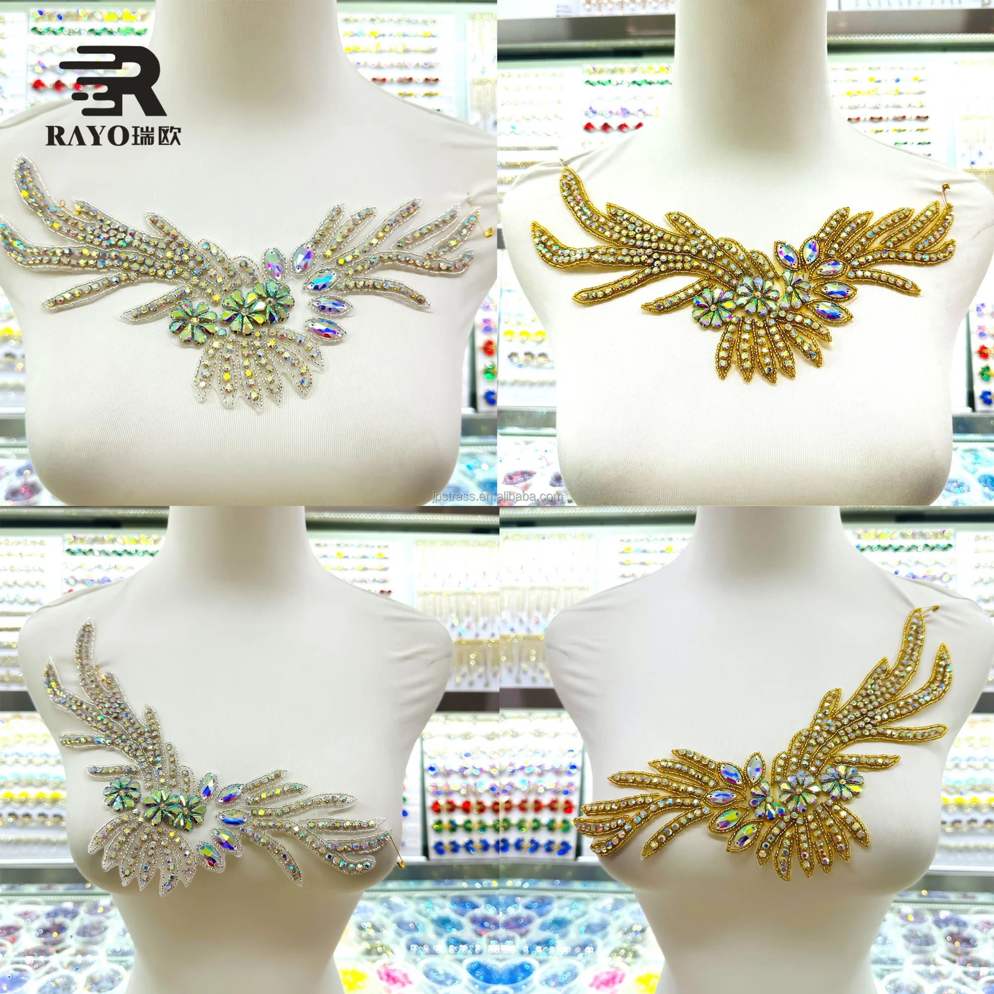 Handmade Luxury Crystal Fabric Sheet Applique Embroidery Flatback Style Flower Dress Sew Patches Rhinestone Beads Shoes Garments