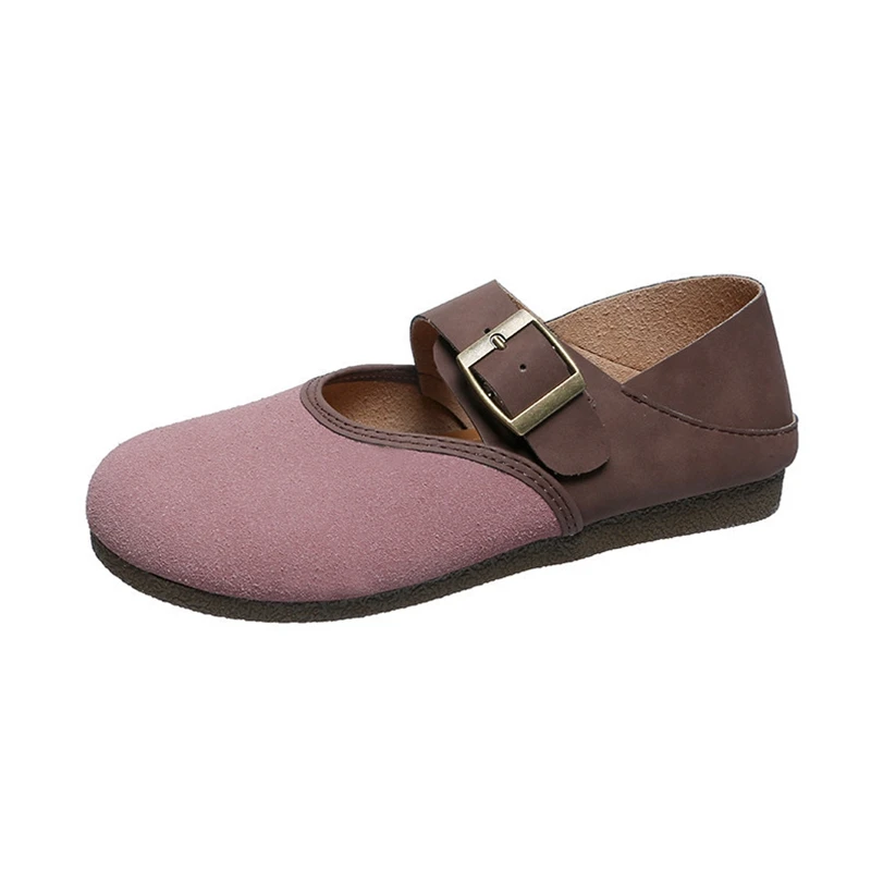 Hot Selling Girls Round Toe Soft Sole Mary Jane Shoes Women Color Blocking Flat Loafer Shoes With Buckle